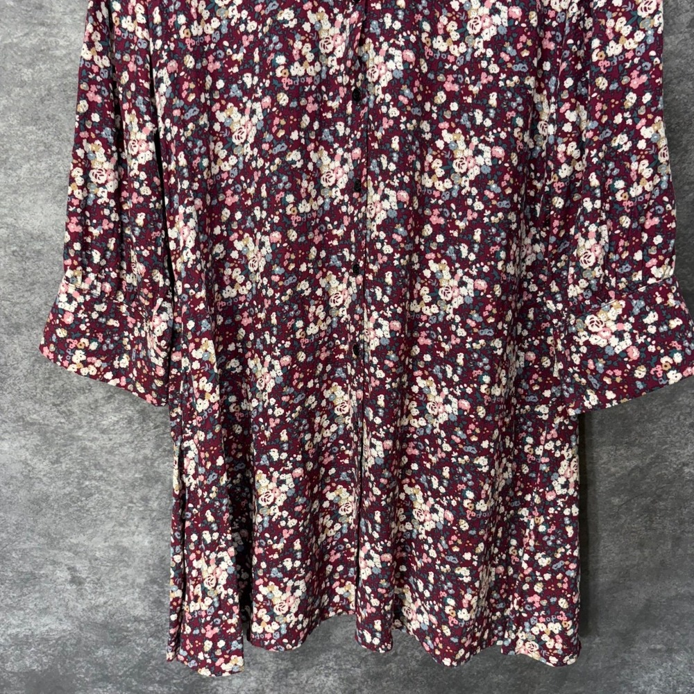 Natural Life Twiggy Mini Shirt Dress Size XL Burgundy Ditsy Floral 3/4 Sleeve - Picture 3 of 12